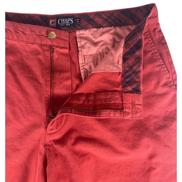 Chaps Straight Leg Chino Pants Men 36 Red Flat Front Trouser Pockets 100% Cotton - Picture 3 of 8